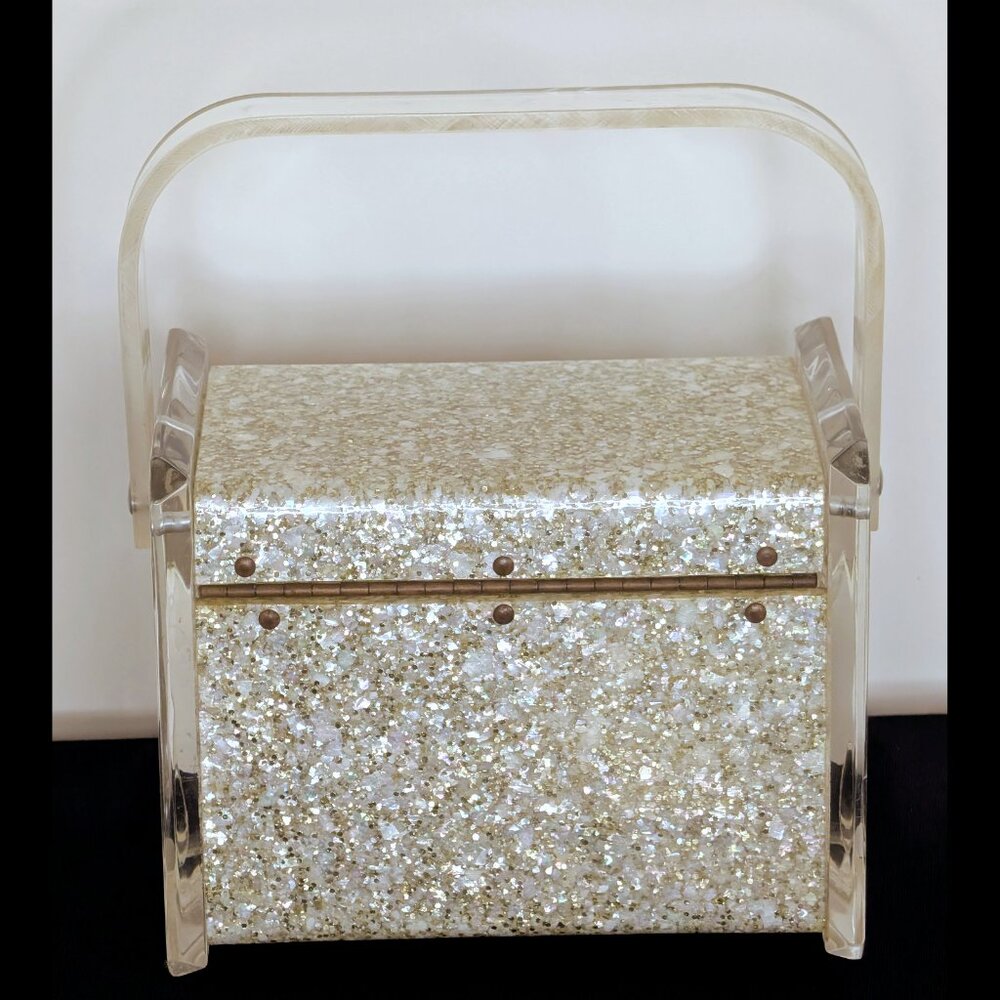 Amazing CHARLES KAHN Confetti Lucite Box Purse from the 1950s, VG-EX Cond - Picture 6 of 11